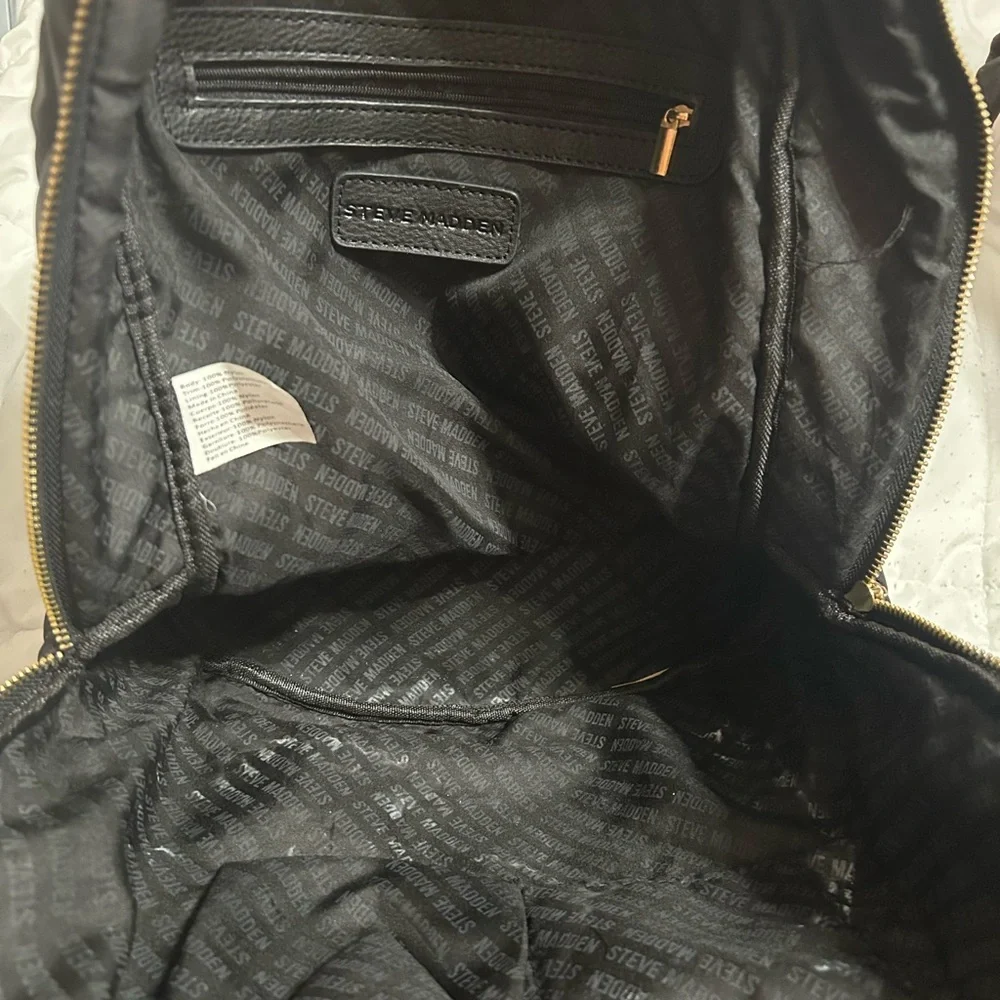 Steve Madden Black Quilted Backpack with Gold Zippers